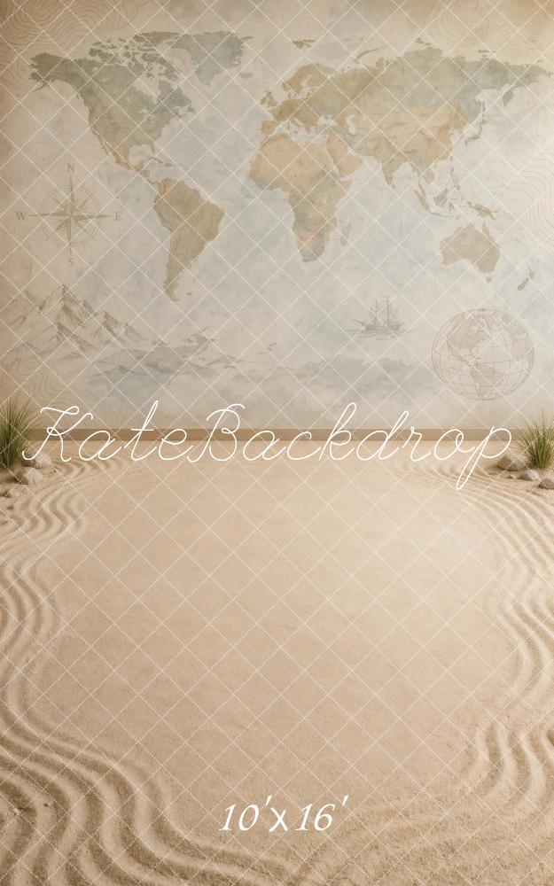 Kate Sweep Geography World Map Compass Sandy Printed Backdrop Designed by Vertigo Productions