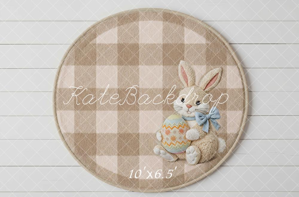 Kate Easter Bunny Plaid Egg Beige Floor Backdrop Designed by Mini MakeBelieve