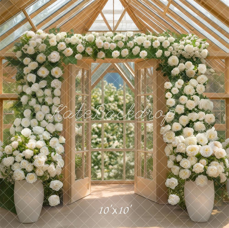 Elegant White Rose Garden Arch Backdrop
