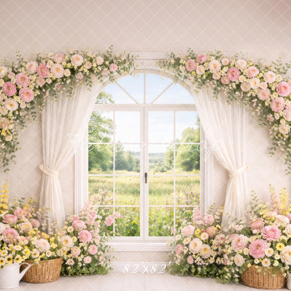 Kate Spring Flower Arch Window Pastel Flowers Backdrop Designed by Megan Leigh Photography