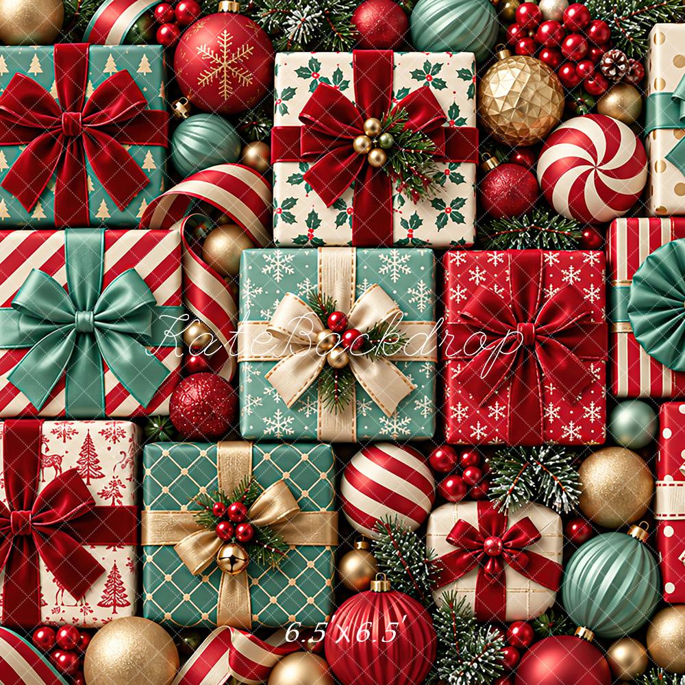 Kate Christmas Gift Boxes Ornaments Wall Printed Backdrop Designed by Angela Miller