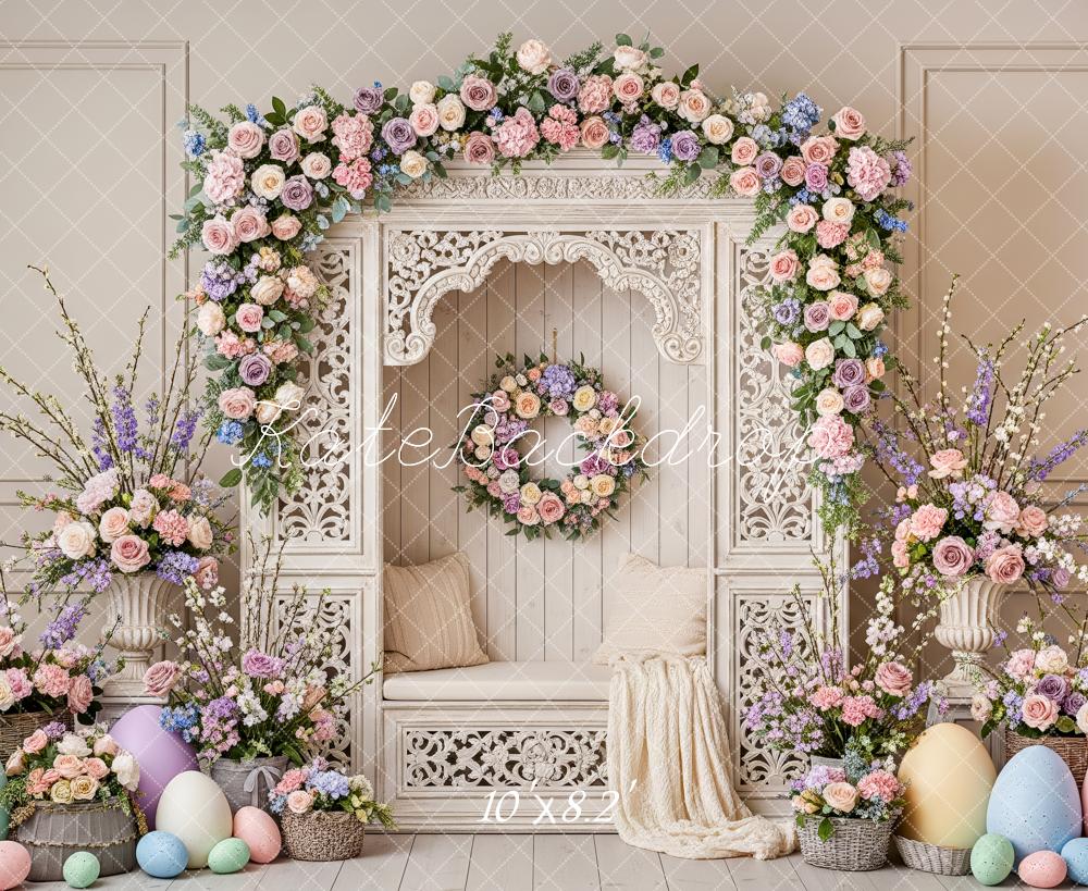 Kate Easter Bunny Flower Arch Pastel Eggs Backdrop Designed by Patty Roberts