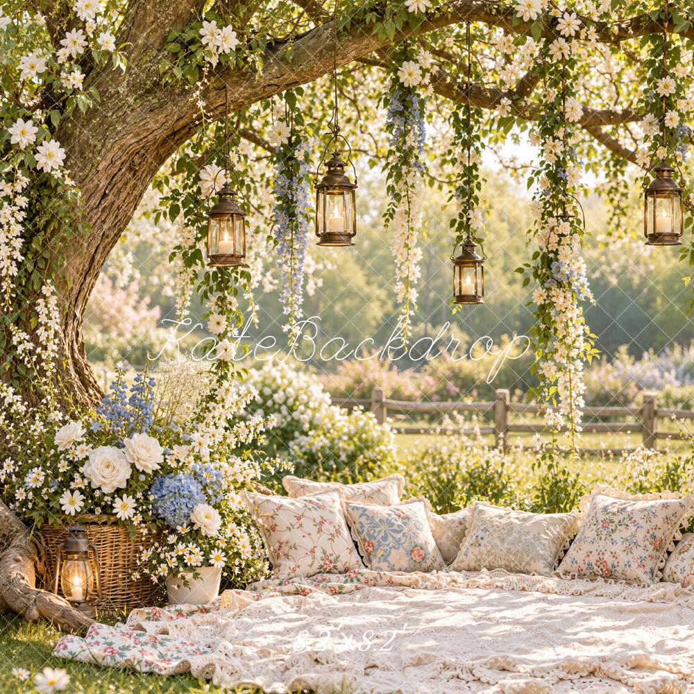 Kate Spring Branch Arch Floral Tree Picnic Hanging Lanterns Printed Backdrop Designed by Emetselch