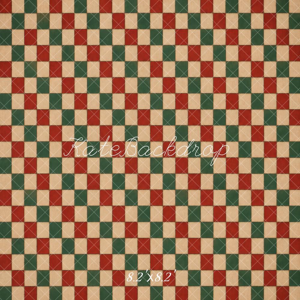 Kate Christmas Red Green Plaid Floor Printed Backdrop Designed by Vertigo Productions