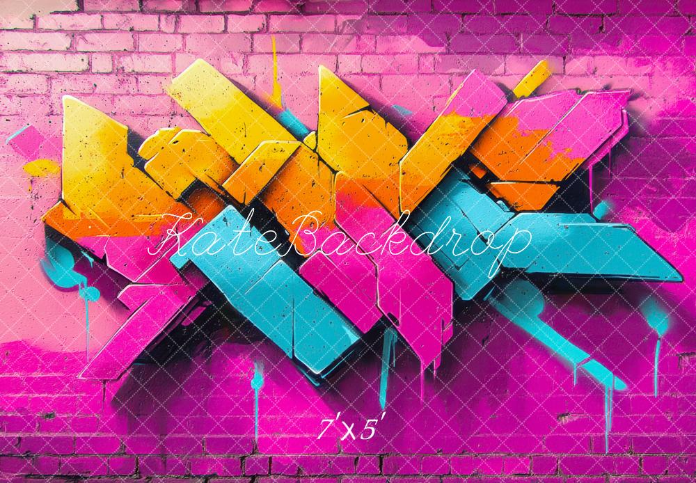 Graffiti Kleurrijke Roze Baksteen Foto Achtergrond Ontworpen door Mini MakeBelieve