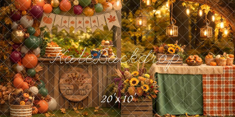 Kate Fall Forest Branch Arch Stand Pumpkin Balloon Harvest Party Printed Backdrop Designed by Emetselch