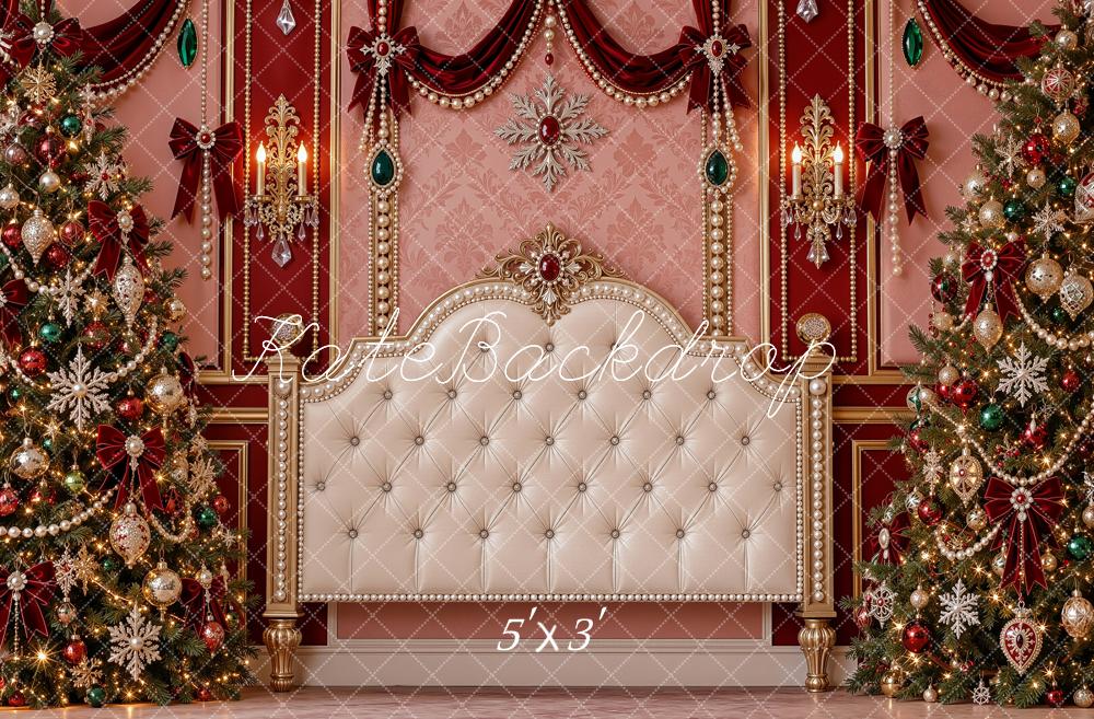 Kate Christmas Headboard Tufted Ornate Jewel Christmas Trees Printed Backdrop Designed by Shutter Swan Studios