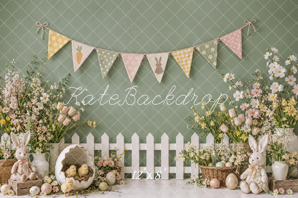 Kate Easter Cake Smash Floral Garden Bunny Eggs Chicks Buntings Printed Backdrop Designed by Emetselch