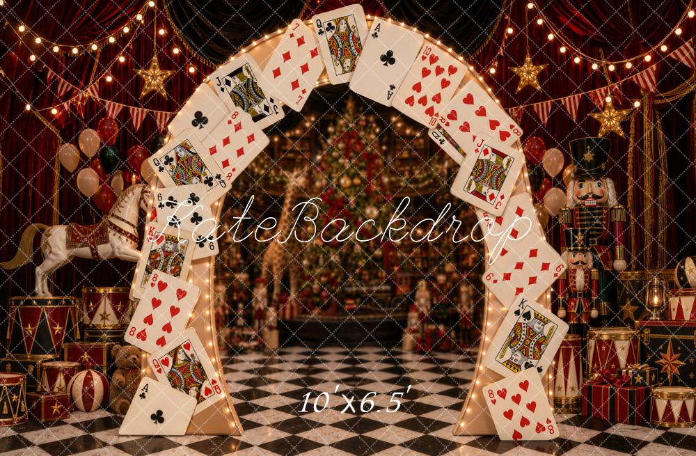 Kate Christmas Circus Playing Card Arch Nutcracker Printed Backdrop Designed by Emetselch