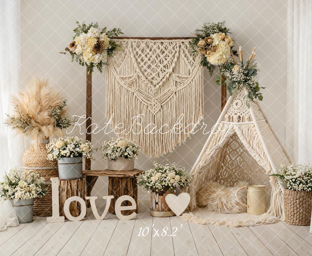 Kate Mother's Day Boho Macrame Flower Arch Teepee Love Backdrop Designed by Emetselch