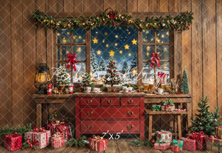 Kate Christmas Indoor Rustic Cabinet Window Gifts Printed Backdrop Designed by Emetselch