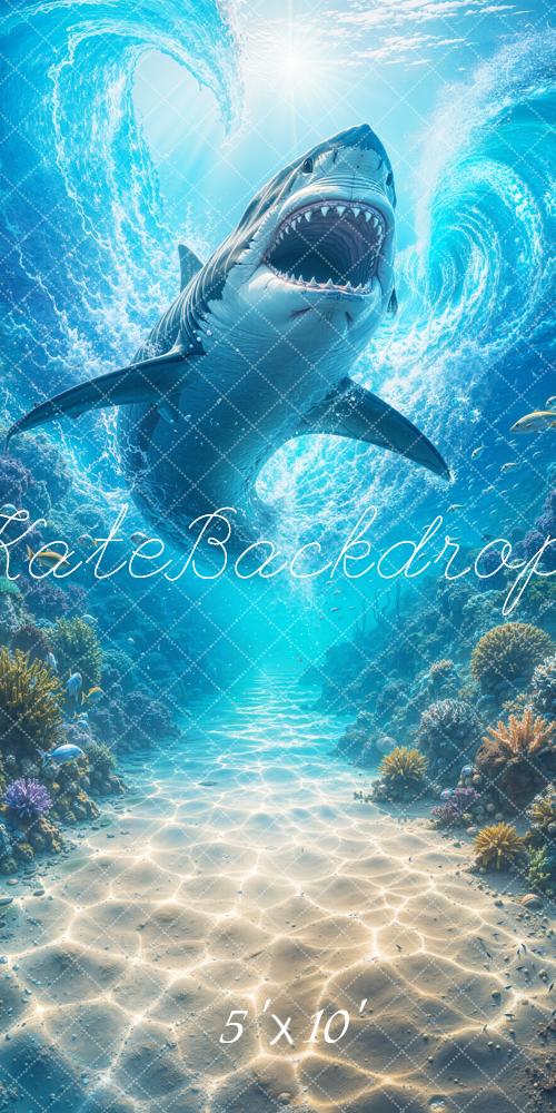 Kate Sweep Underwater Shark Coral Reef Blue Ocean Printed Backdrop Designed by Emetselch