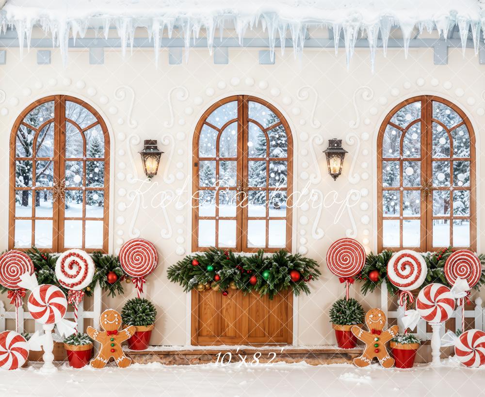 Kate Christmas Gingerbread Candy Arched Windows Backdrop Designed by Emetselch