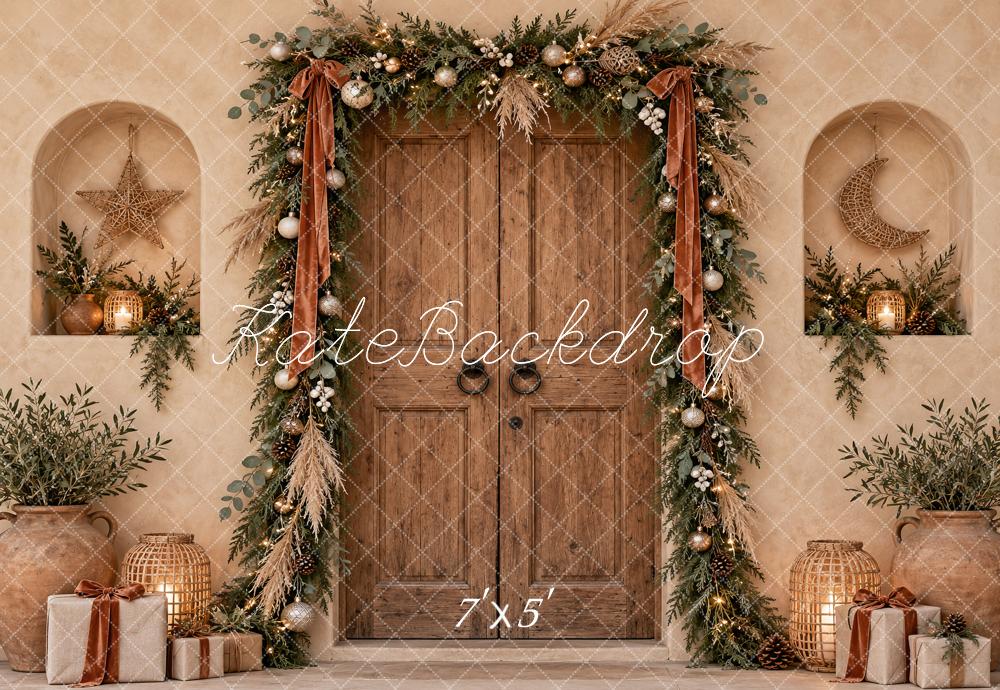Kate Christmas Boho Rustic Door Garland Gifts Neutral Printed Backdrop Designed by Vertigo Productions