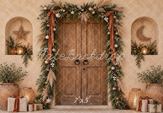 Kate Christmas Boho Rustic Door Garland Gifts Neutral Printed Backdrop Designed by Vertigo Productions