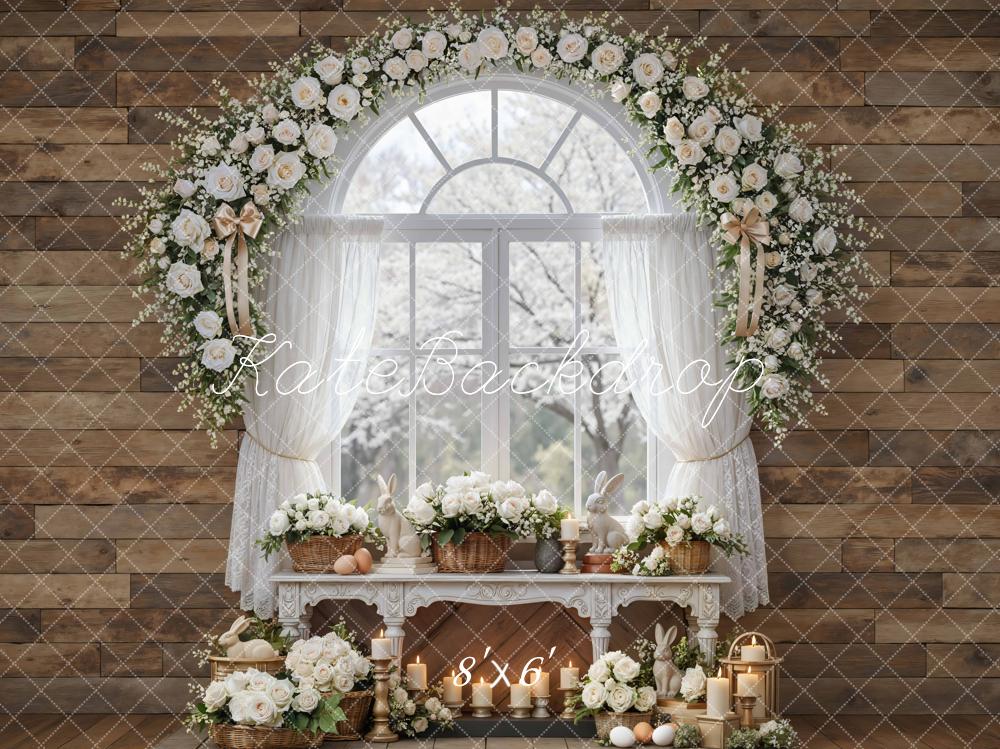 Kate Easter Bunny Flower Arch Window Wood Wall Backdrop Designed by Mini MakeBelieve