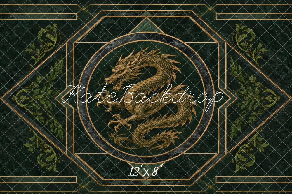 Kate Dark Green Dragon Art Deco Geometric Printed Backdrop Designed by Vertigo Productions