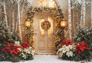 Kerst Deur Guirlande Poinsettia Boom Foto Achtergrond Designed by Emetselch