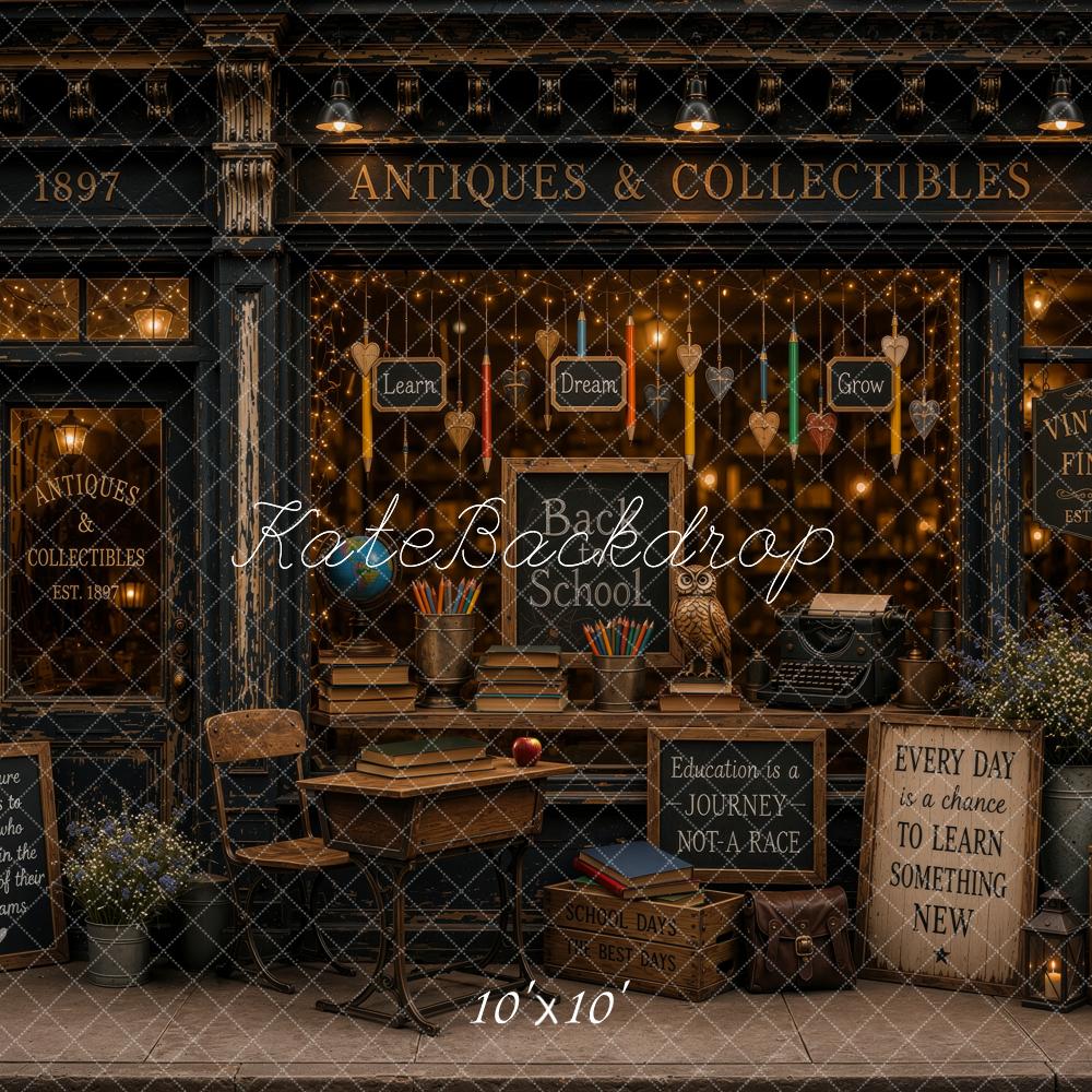 Kate Back to School Antique Window Display Books Pencils Desk Printed Backdrop Designed by Ashley Ward