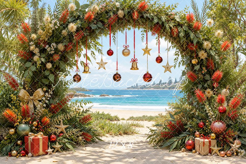 Kate Christmas Flower Arch Beach Ornaments Gifts Printed Backdrop Designed by Emetselch