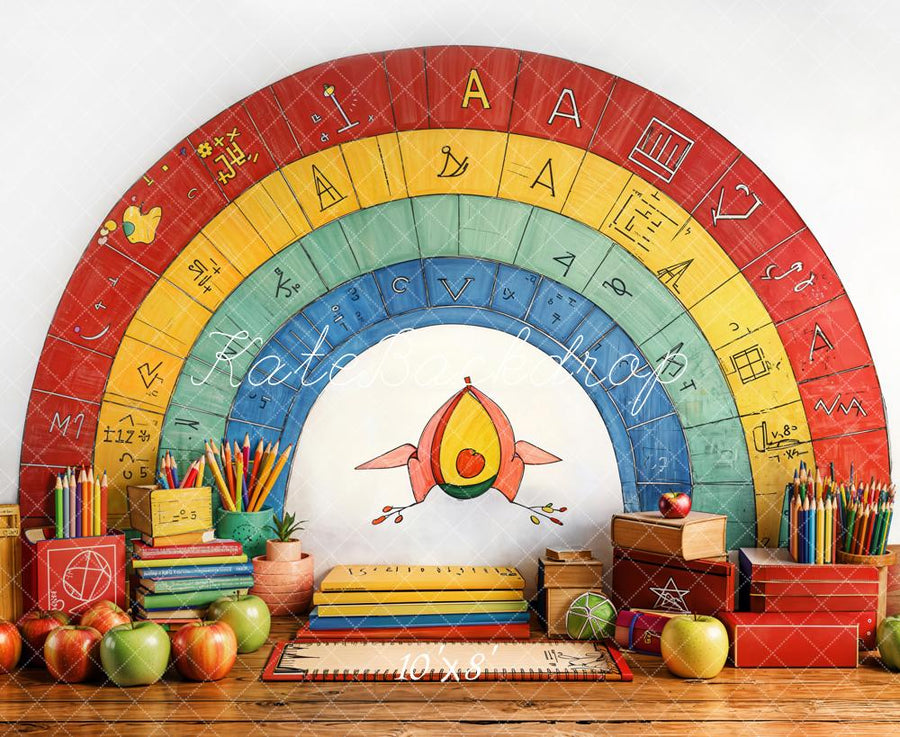 Colorful Educational Rainbow Classroom Backdrop