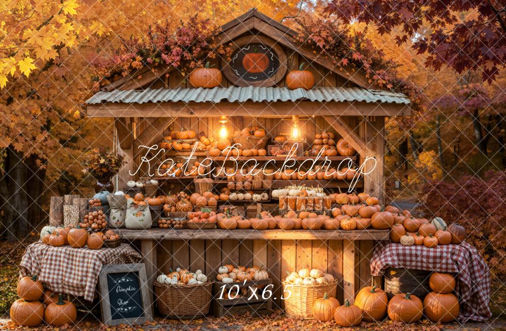 Kate Fall Pumpkin Stand Maple Leaves Forest Backdrop Designed by Emetselch