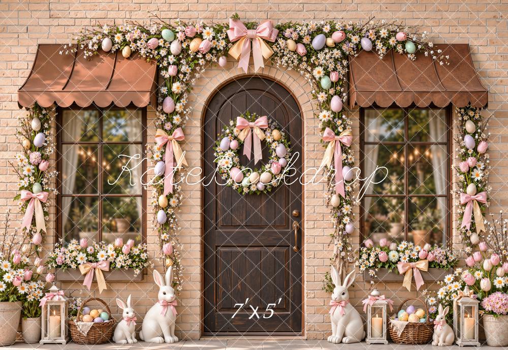 Kate Easter Floral Egg Arch Doorway Brick Wall Printed Backdrop Designed by Emetselch