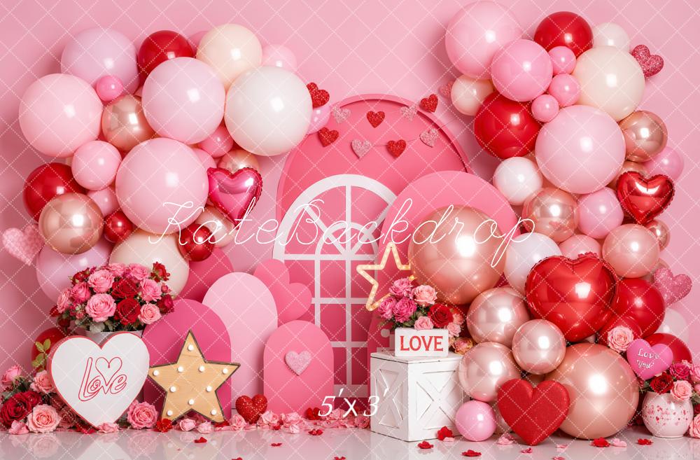 Kate Valentine's Day Birthday Pink Balloon Garland Hearts Printed Backdrop Designed by Emetselch