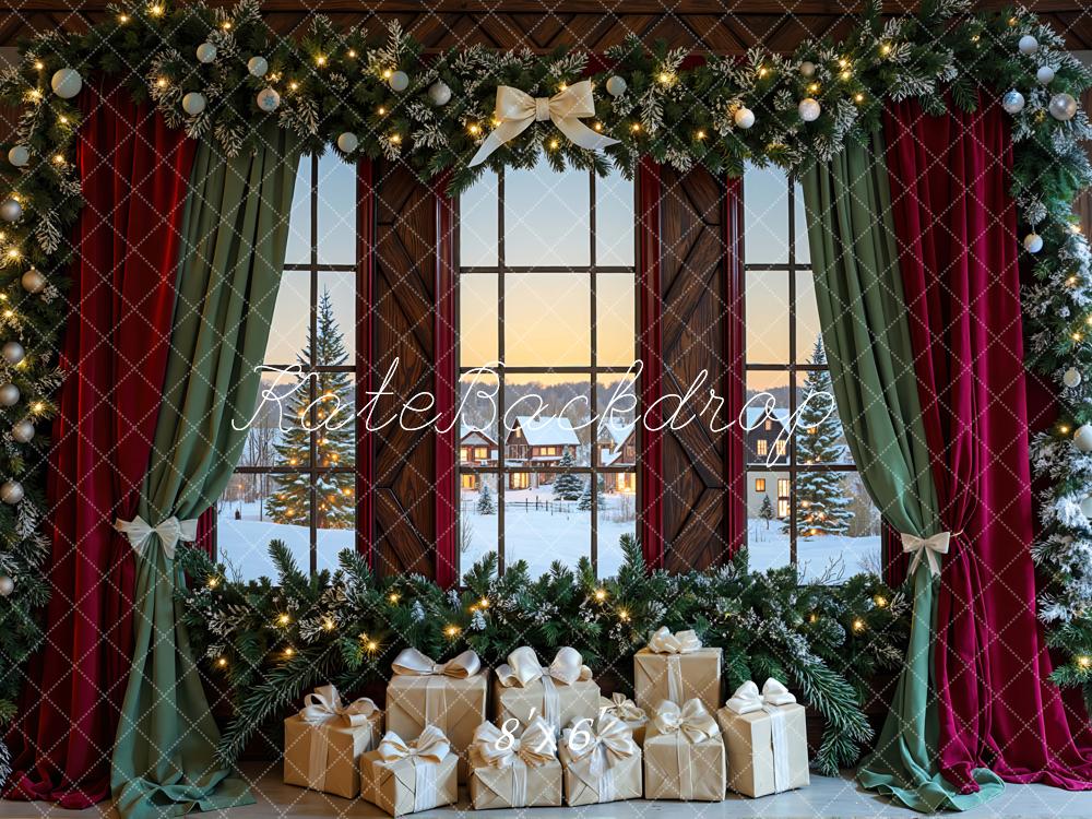Kate Christmas Winter Garland Window Curtains Presents Backdrop Designed by Mini MakeBelieve