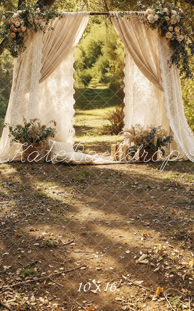 Kate Mother's Day Floral Arch Lace Curtain Outdoor Pathway Backdrop Designed by Emetselch