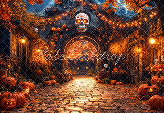 Halloween Town Pumpkin Skull Lights Backdrop Designed by Emetselch