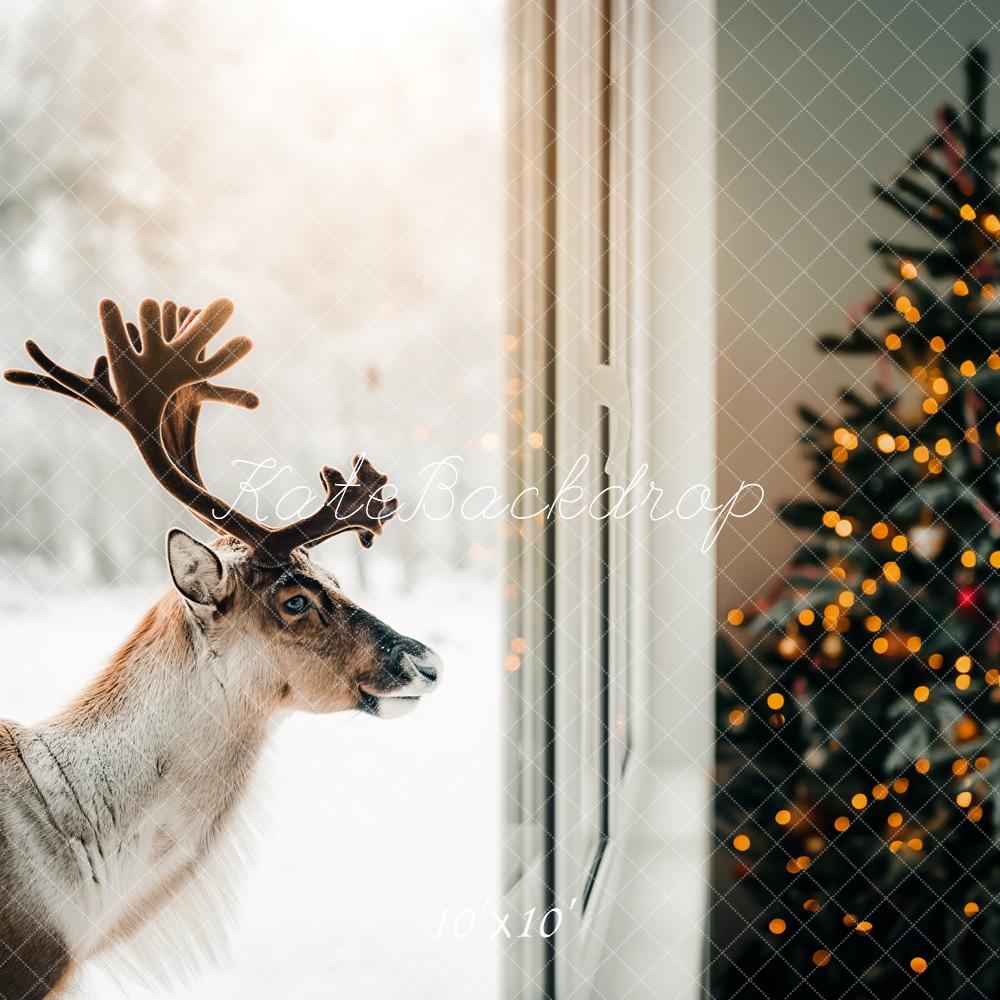 Kate Christmas Reindeer Window Tree Lights Backdrop Designed by Kerry Anderson