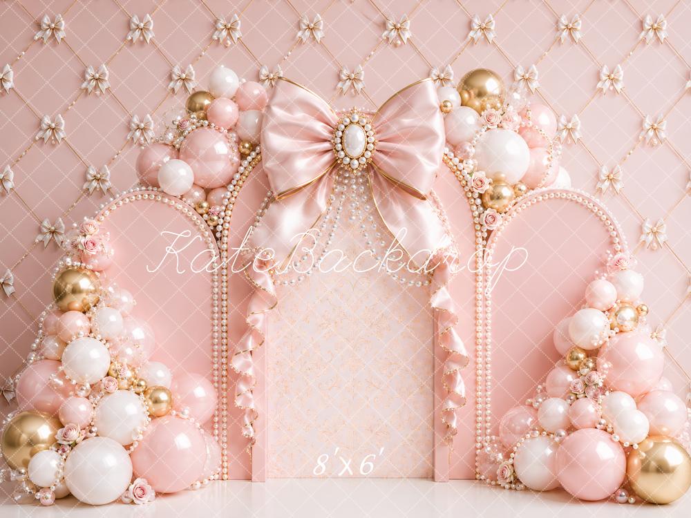 Kate Birthday Princess Pink Balloon Arch Bow Printed Backdrop Designed by Ashley Paul