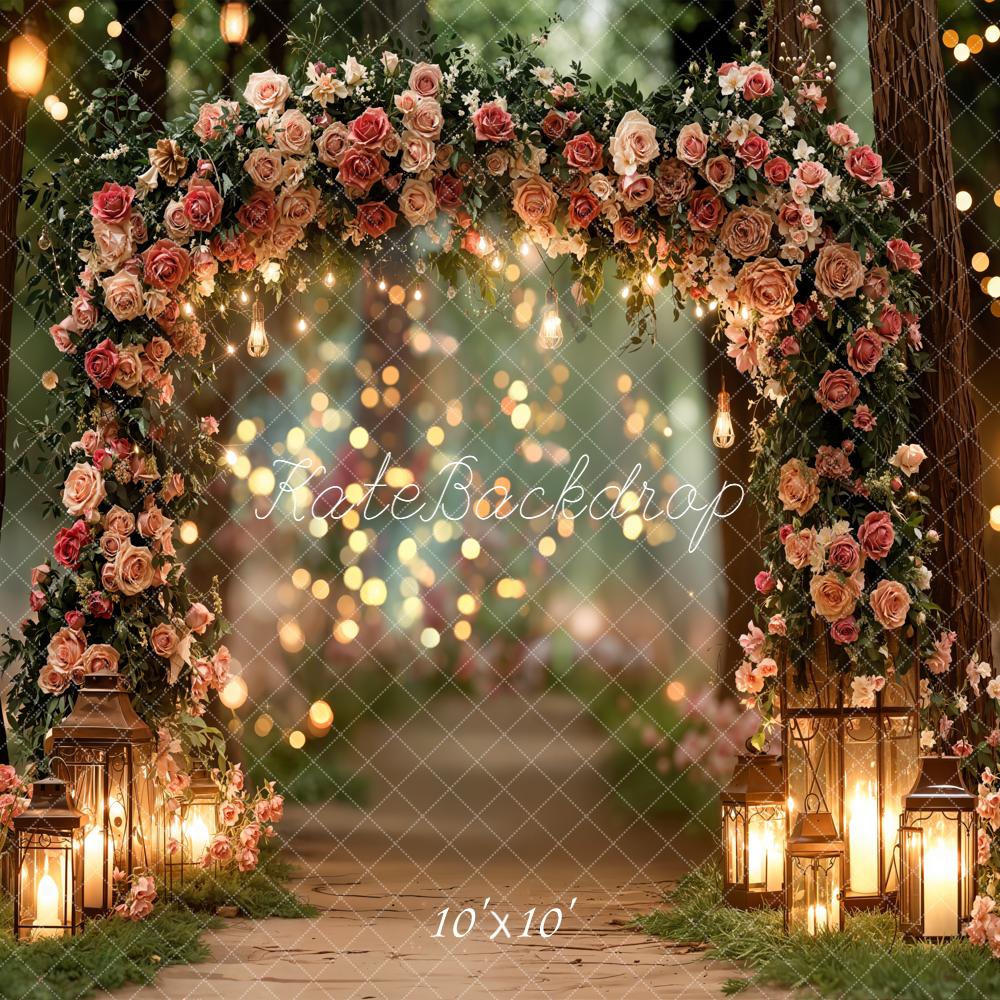 Kate Valentines Flower Arch String Lights Lanterns Pathway Backdrop Designed by Emetselch