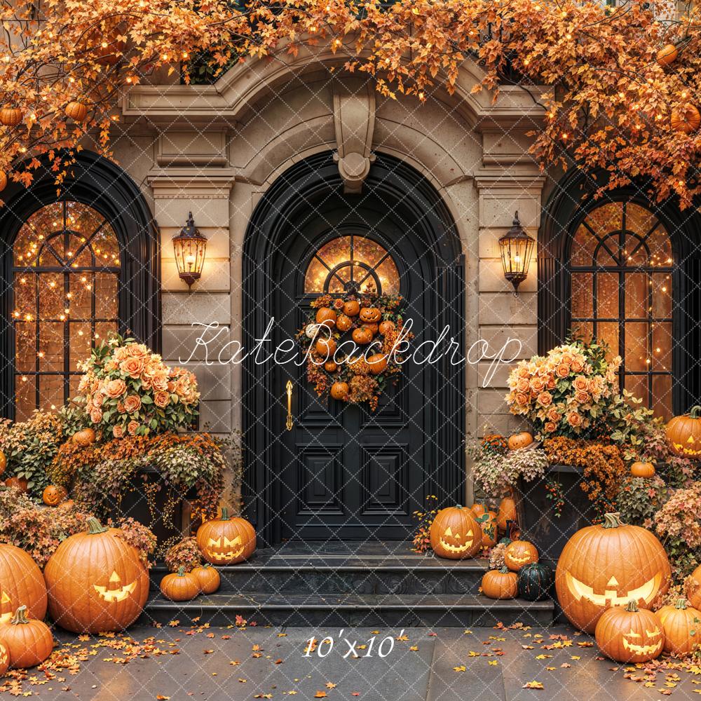 Lightning Deal Kate Halloween Fall Pumpkin Porch Leaves Printed Backdr