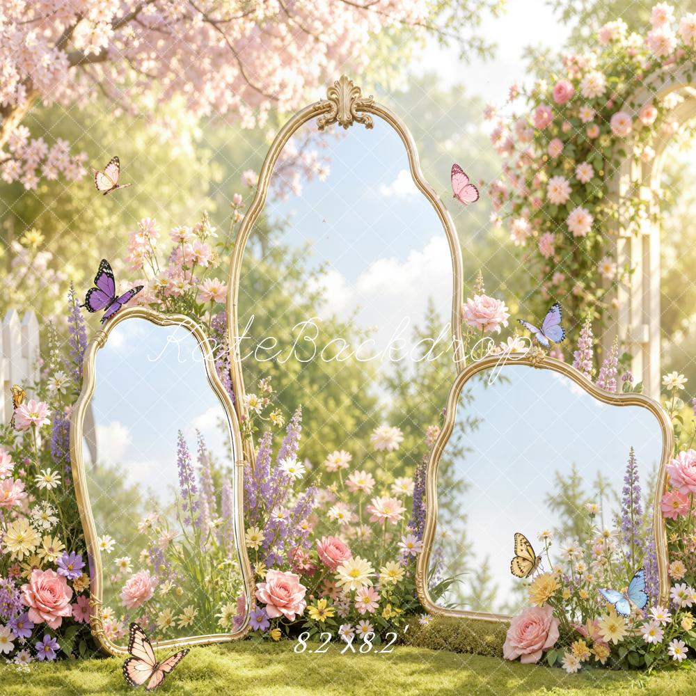 Kate Spring Garden Mirrors Cherry Blossom Butterflies Printed Backdrop Designed by Emetselch