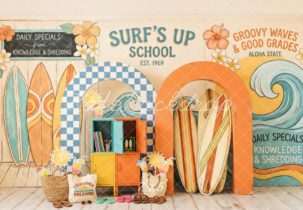 Kate Summer Surf’s Up School Surfboards Wave Arches Printed Backdrop Designed by Patty Roberts