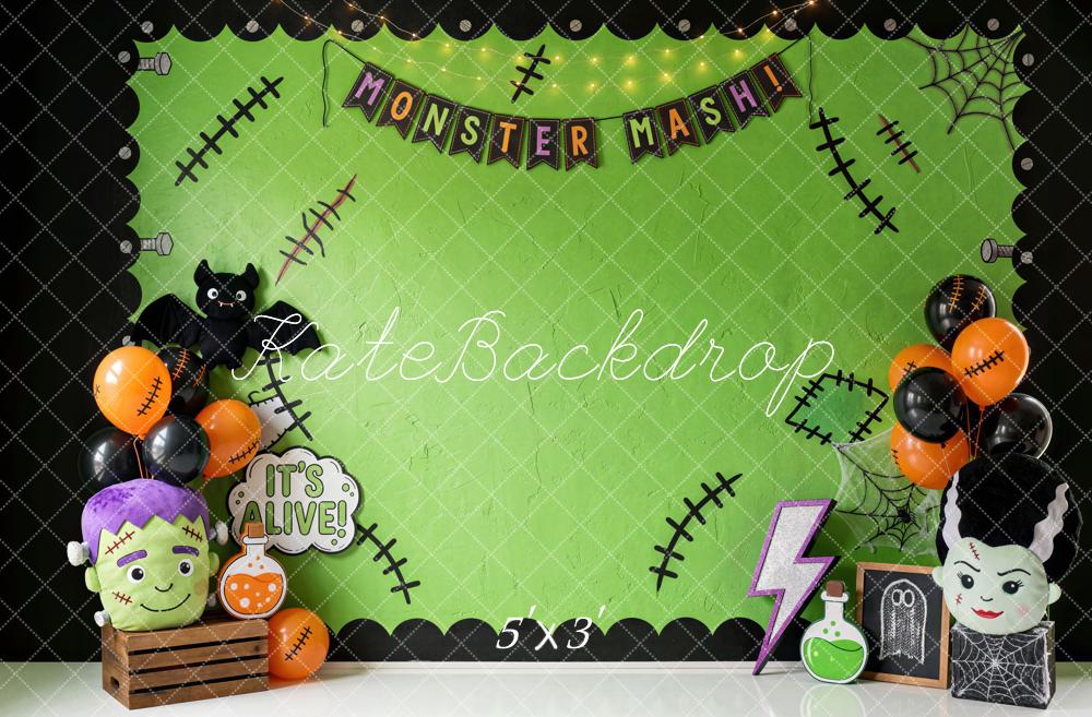 Kate Halloween Green Frankenstein Monster Party Printed Backdrop Designed by Mini MakeBelieve