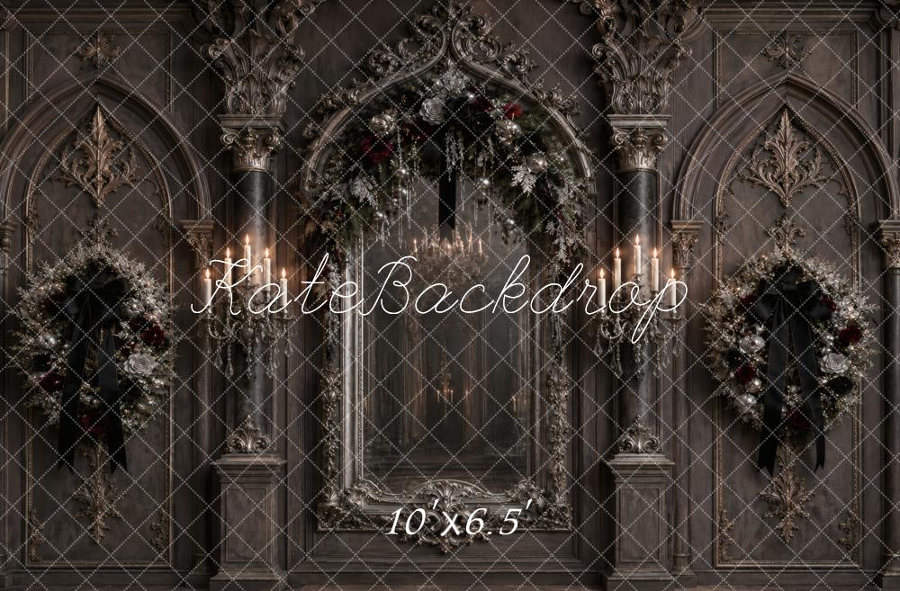 Kate Christmas Gothic Ornate Mirror Wreaths Printed Backdrop Designed by Vertigo Productions