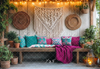 Panca da patio bohemien in macramè accogliente fondo progettato da Mini MakeBelieve