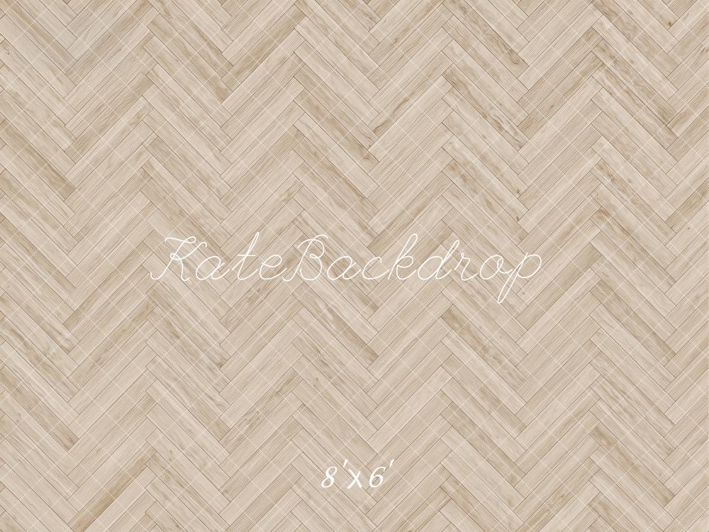 Kate Light Beige Herringbone Wood Texture Printed Floor Backdrop Designed by Kate Image