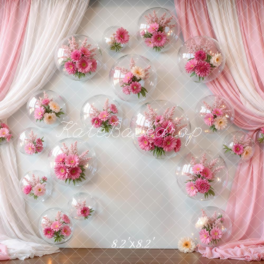Kate Mother's Day Pink Drapes Flower Bubble Wall Printed Backdrop Designed by Mini MakeBelieve