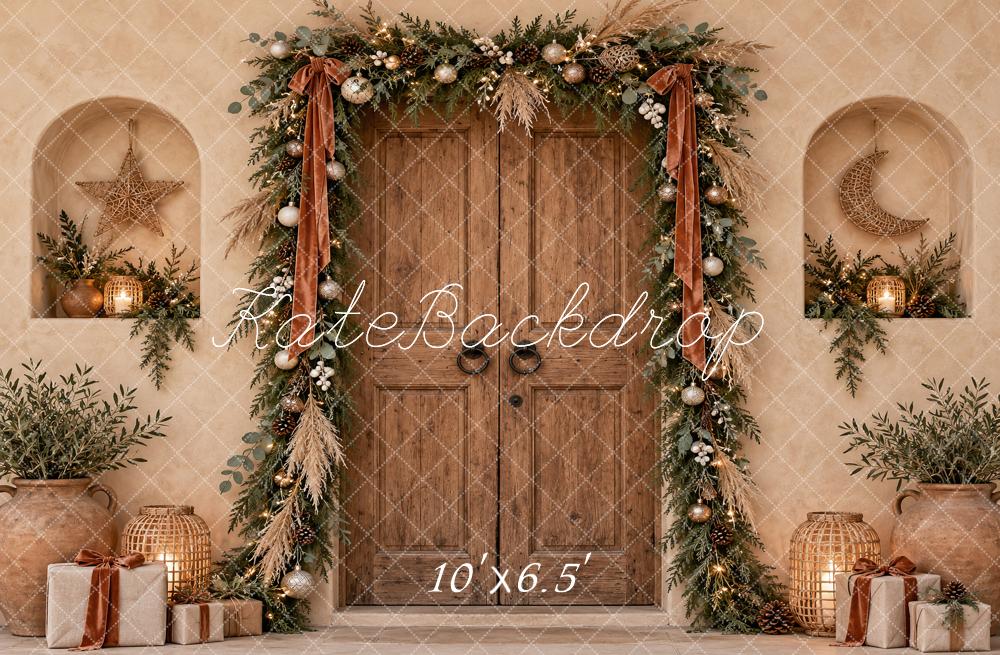 Kate Christmas Boho Rustic Door Garland Gifts Neutral Printed Backdrop Designed by Vertigo Productions