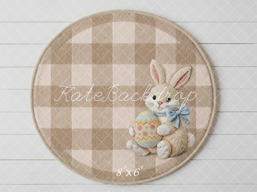 Kate Easter Bunny Plaid Egg Beige Floor Backdrop Designed by Mini MakeBelieve