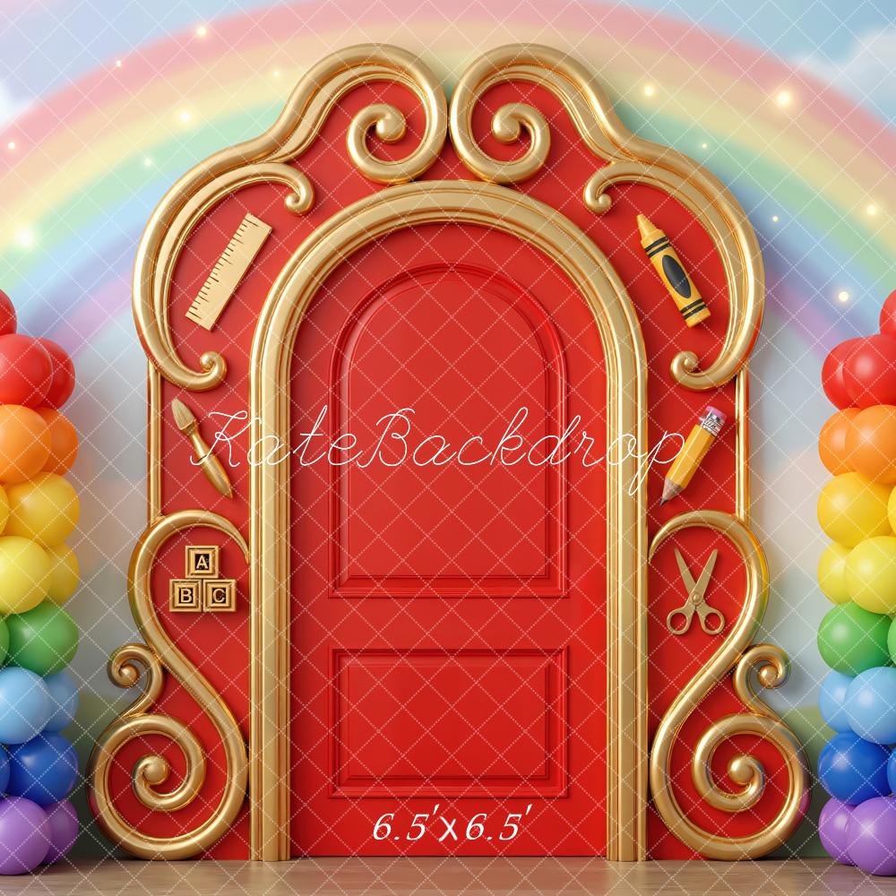 Kate Back to School Rainbow Door Balloons Backdrop Designed by Mini MakeBelieve