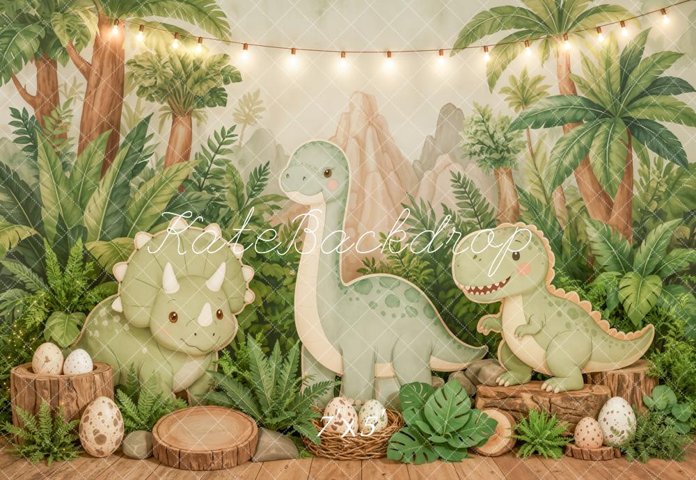 Kate Cake Smash Dinosaur Jungle Cartoon Eggs Printed Backdrop Designed by Emetselch