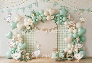 Kate Cake Smash Balloon Arch Daisy Silly Goose Birthday Printed Backdrop Designed by Emetselch