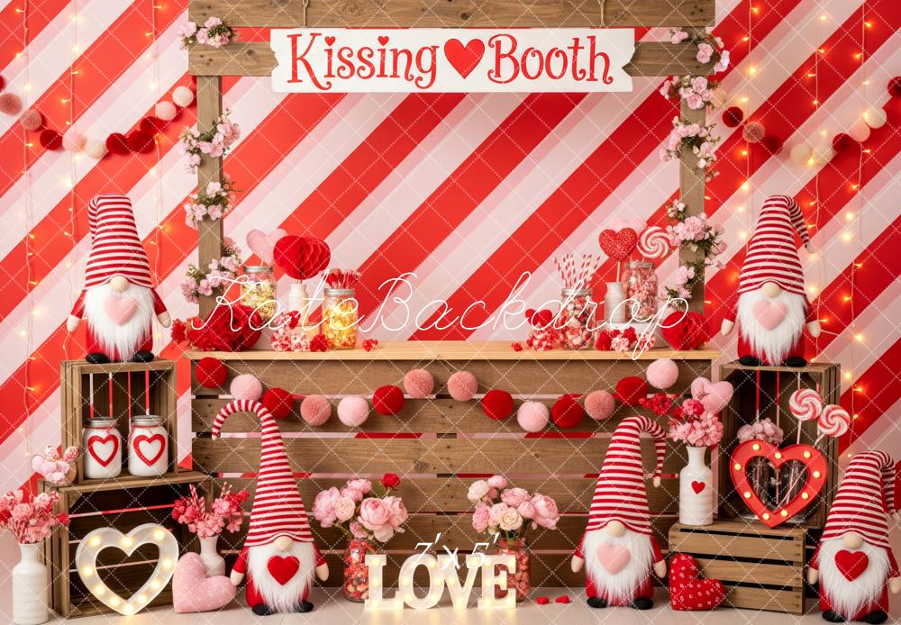 TEST Kate Valentine's Day Kissing Booth Red Striped Gnomes Backdrop Designed by Patty Roberts