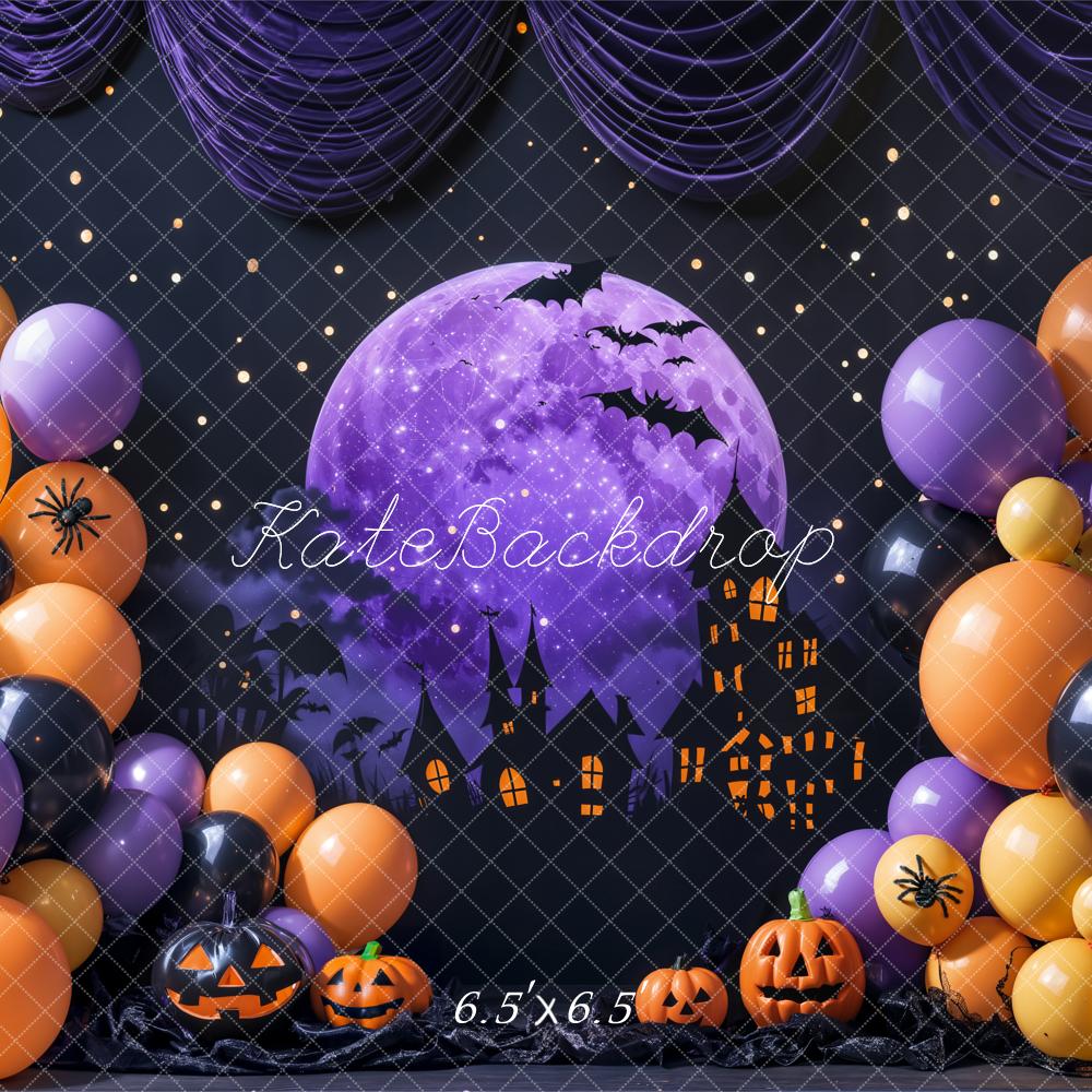 Fondo di compleanno di Halloween Luna Palloncini Zucche Design di Emetselch