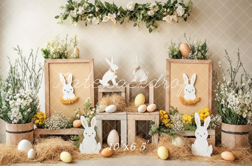 Kate Easter Bunny Floral Eggs Rustic Backdrop Designed by Patty Roberts
